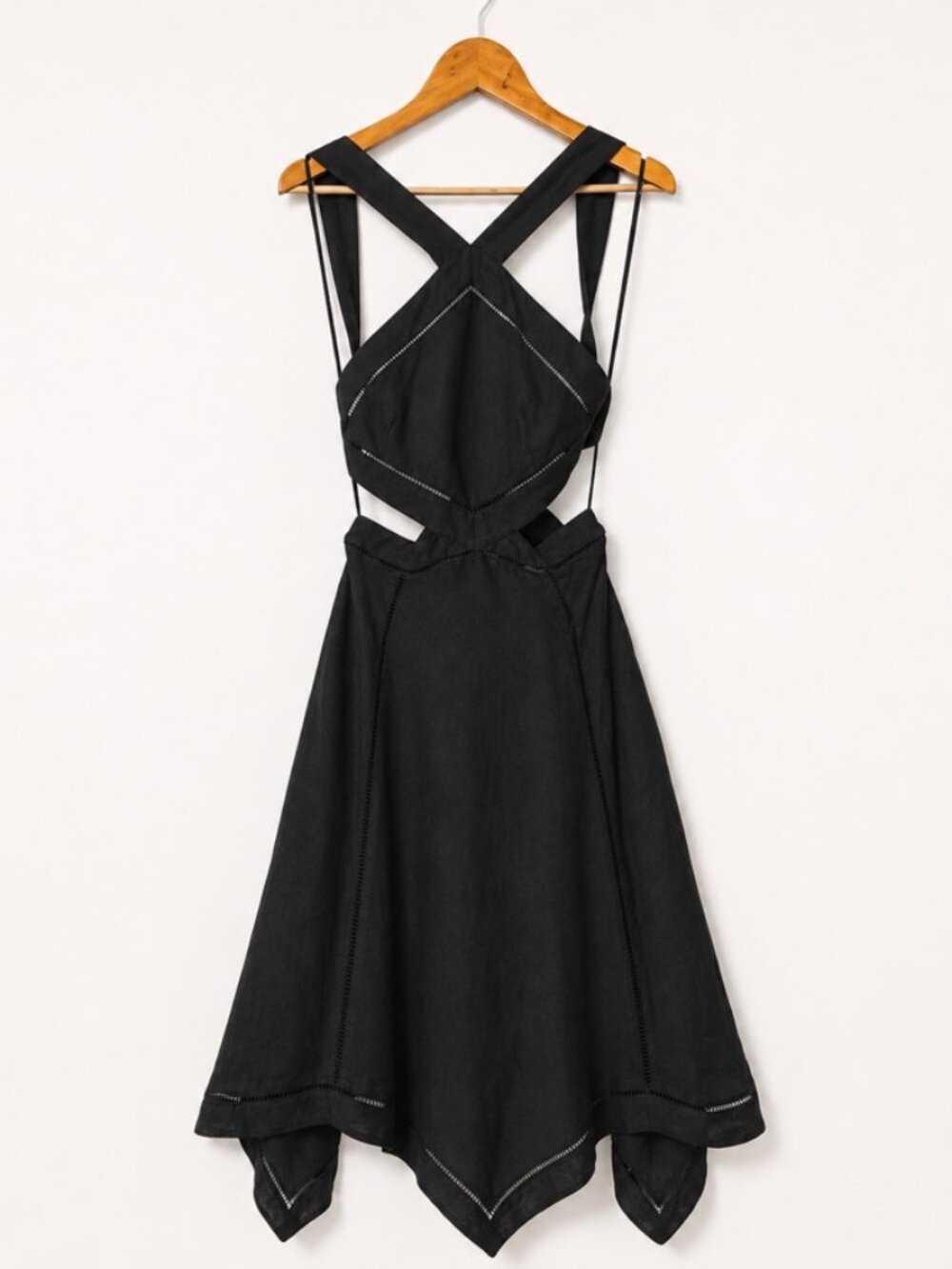 Zimmermann Black Halter Linen & Silk Cutout Handkerchief Midi Dress US 6 - Picture 6 of 10